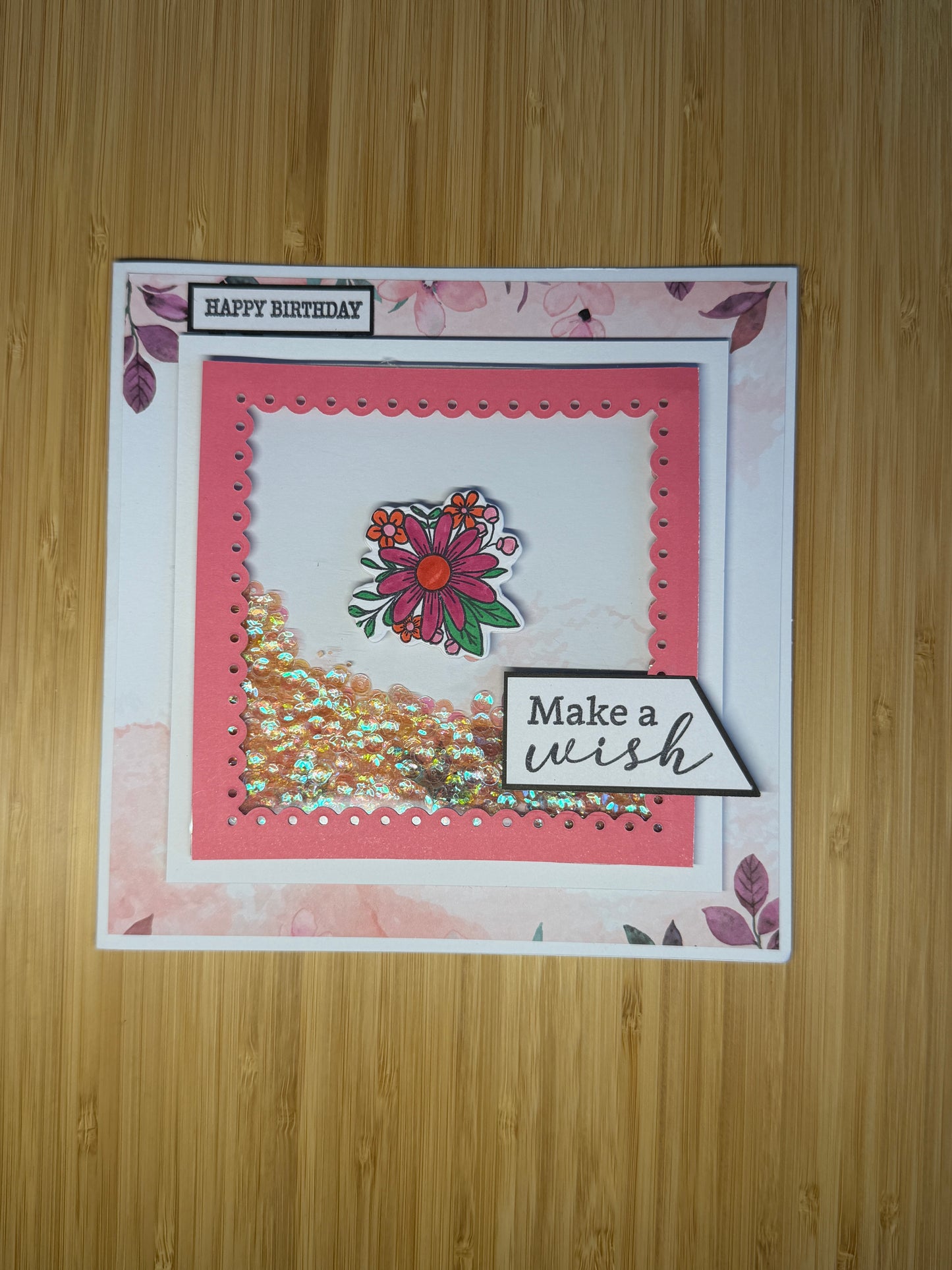 Happy Birthday make a wish  shaker hand-made card