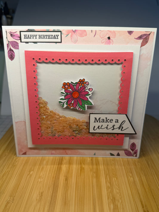 Happy Birthday make a wish  shaker hand-made card