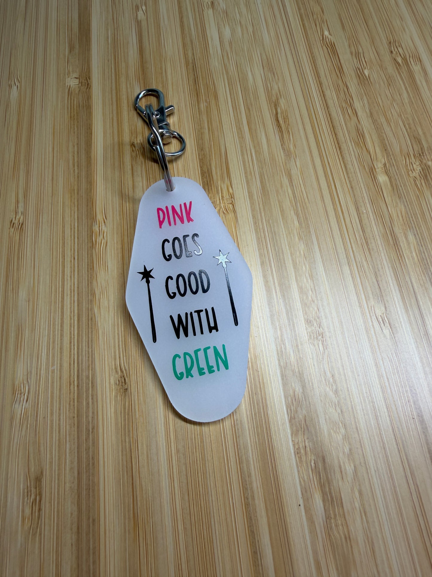 Pink goes good with green (glinda musical) - motel style keyring