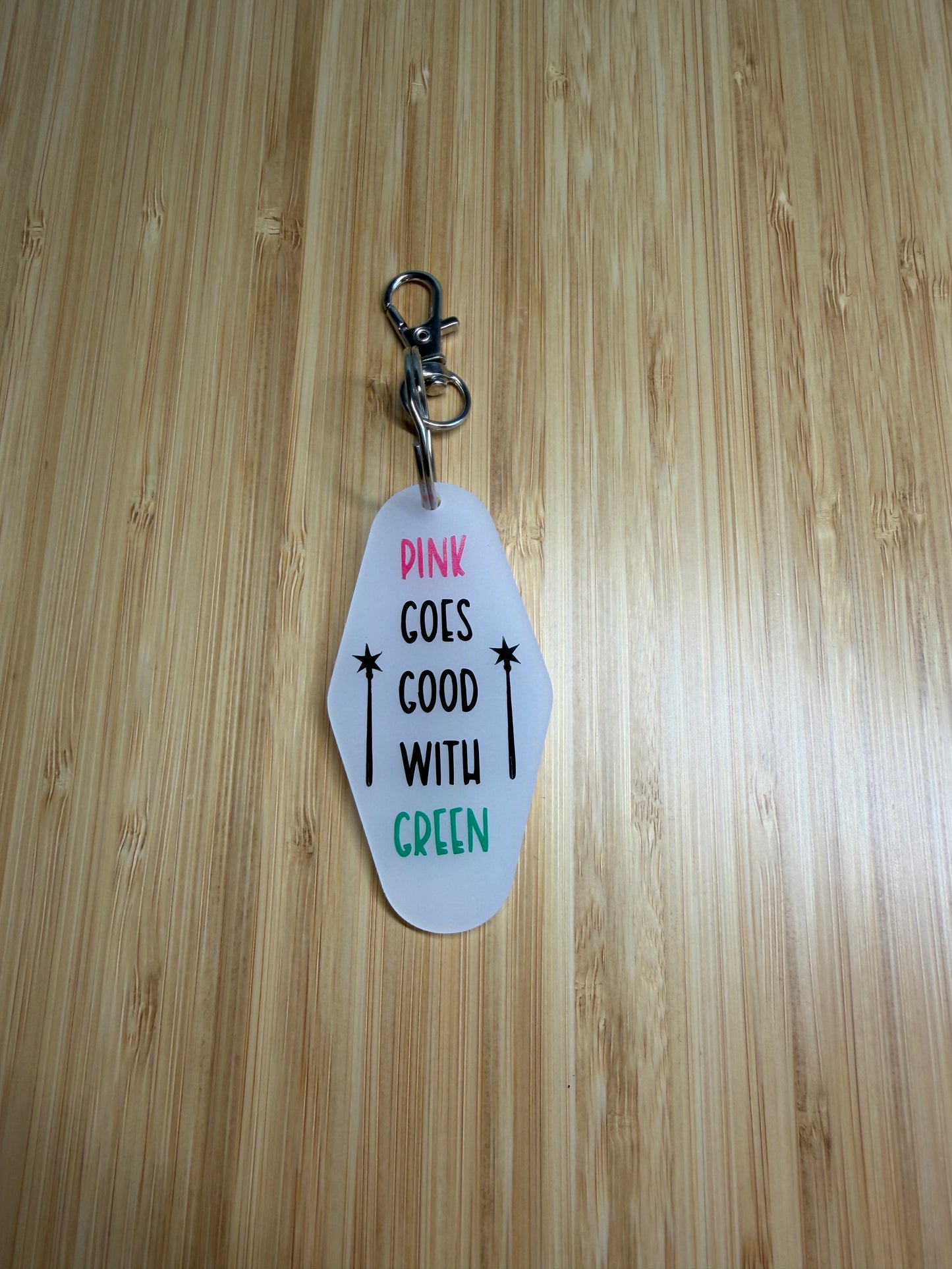Pink goes good with green (glinda musical) - motel style keyring
