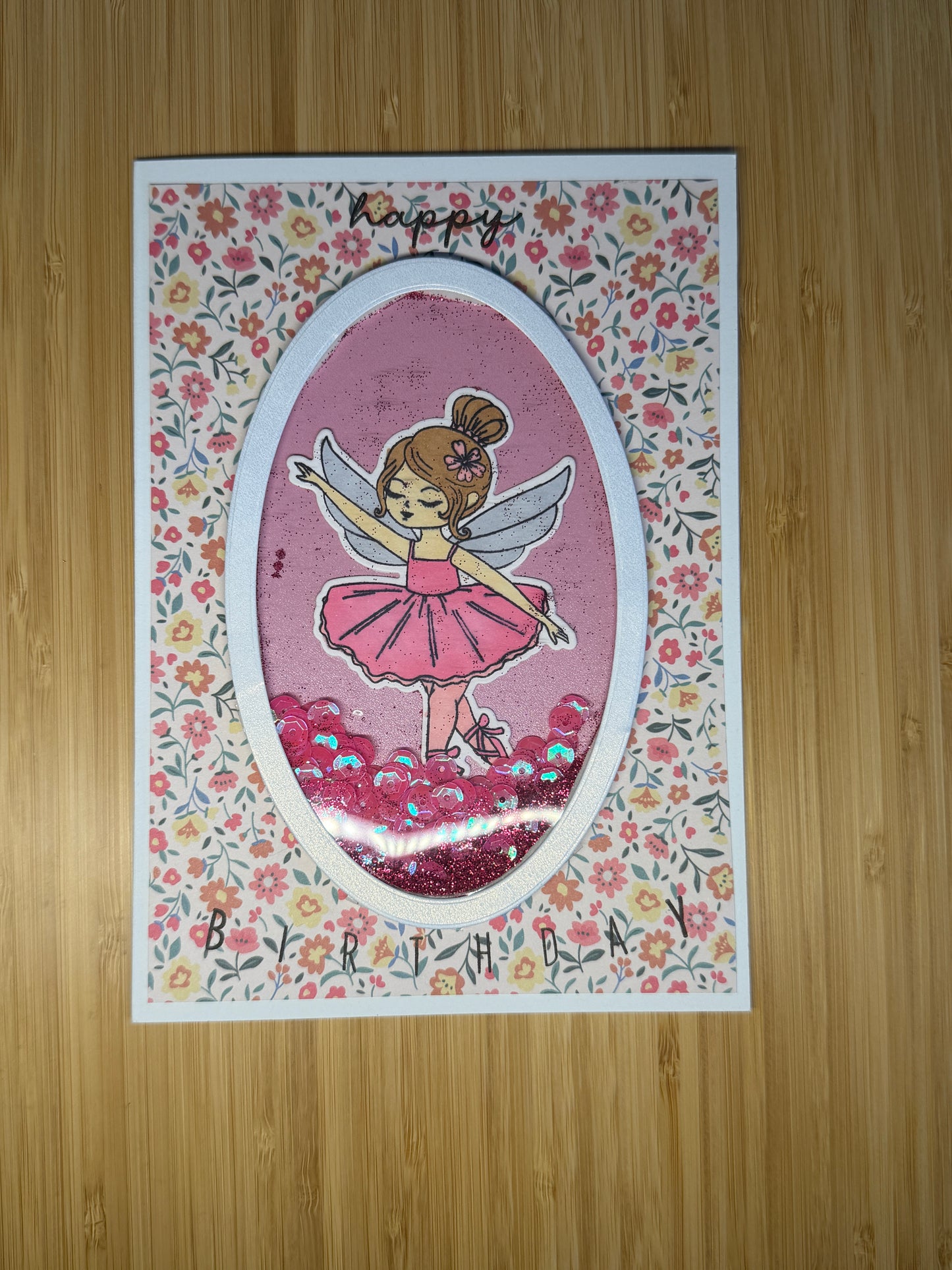 Happy Birthday Fairy Ballerina shaker card - hand-made card