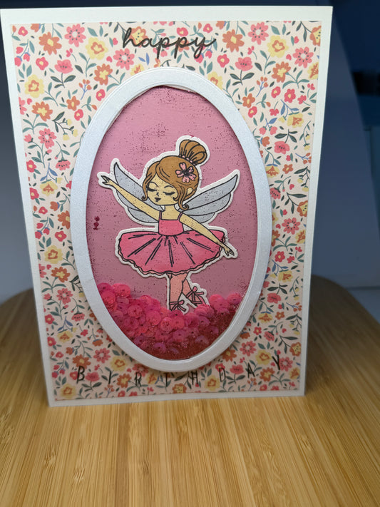 Happy Birthday Fairy Ballerina shaker card - hand-made card