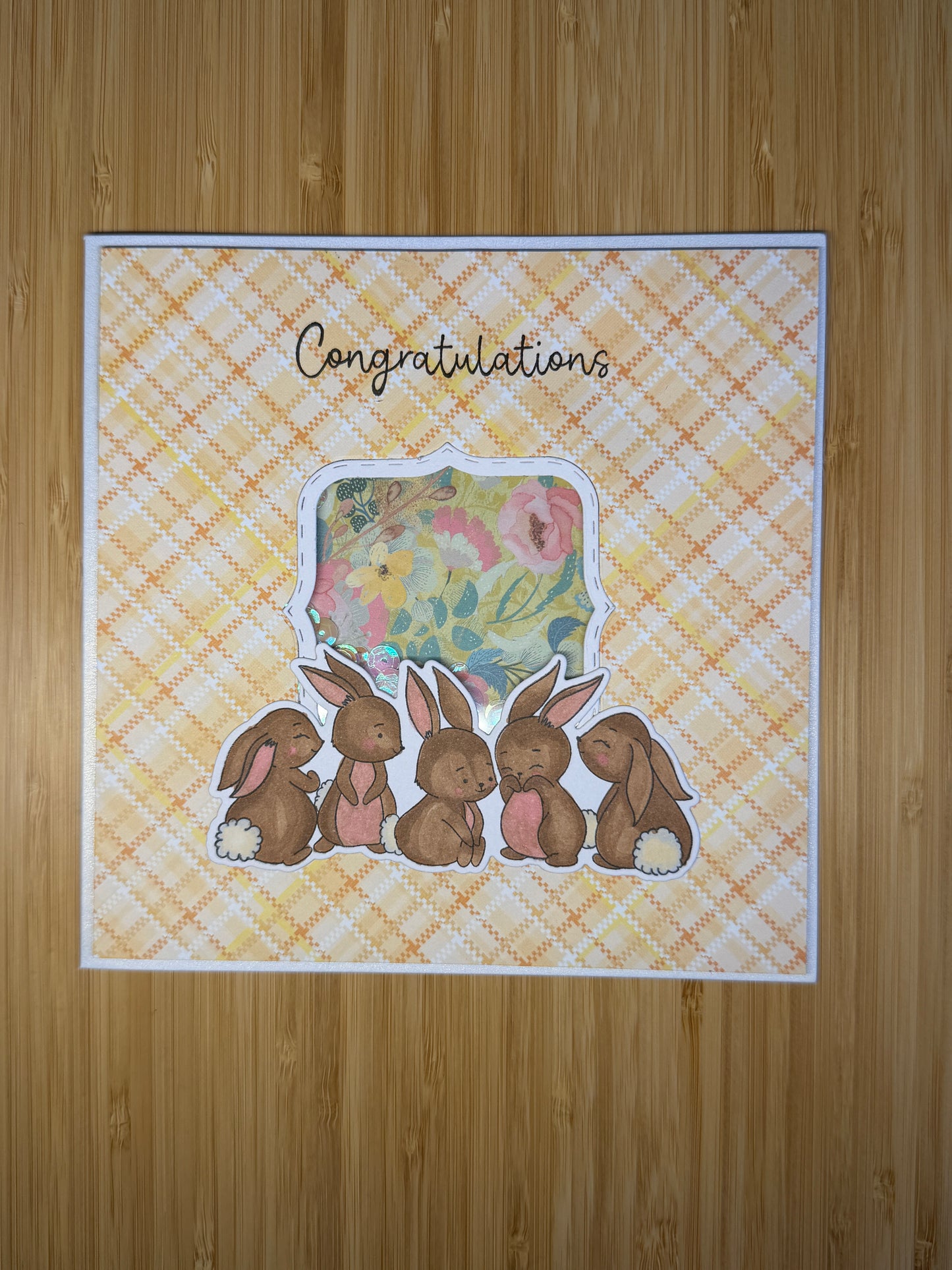 Congratulations bunny shaker hand-made card