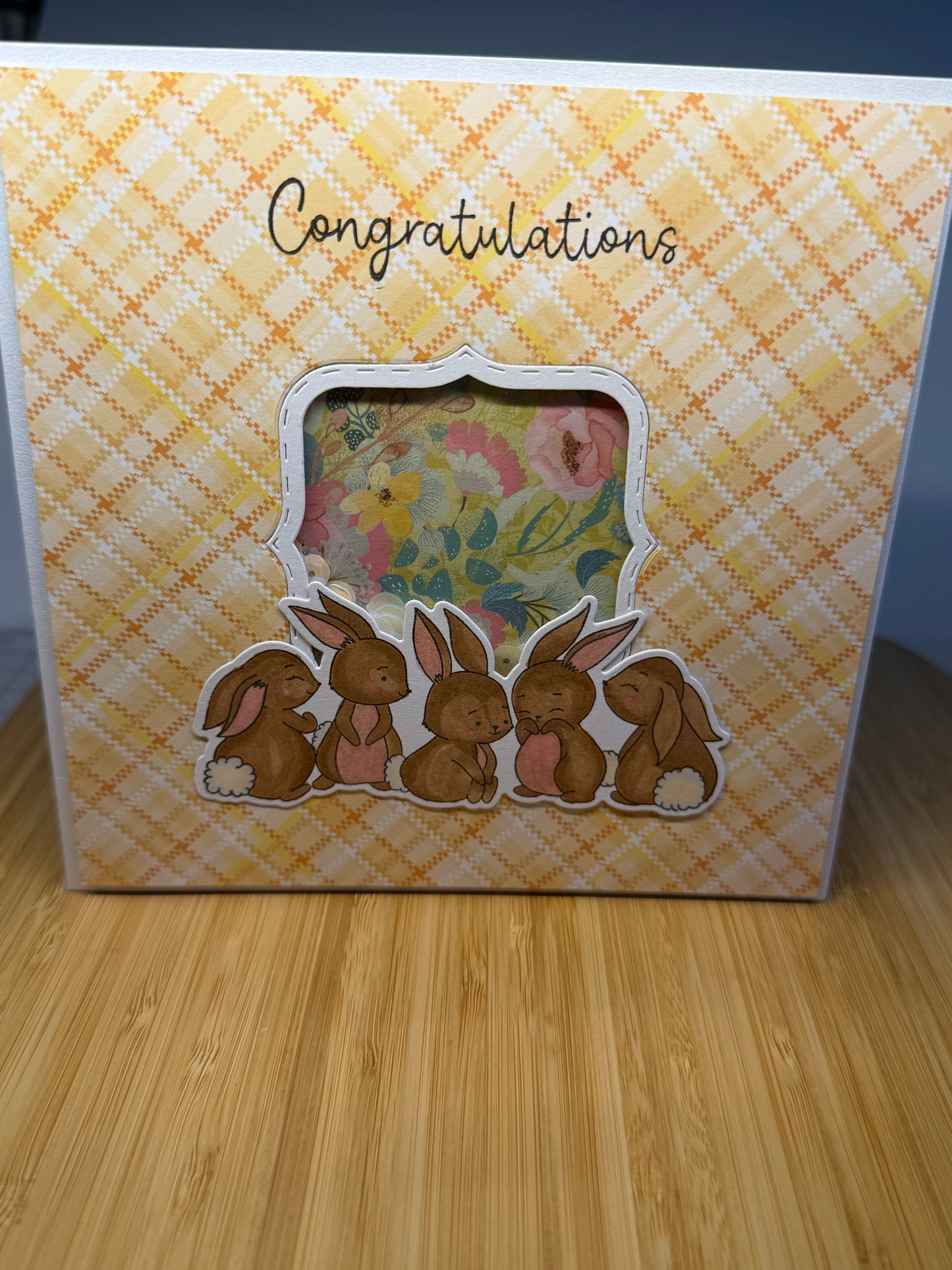 Congratulations bunny shaker hand-made card