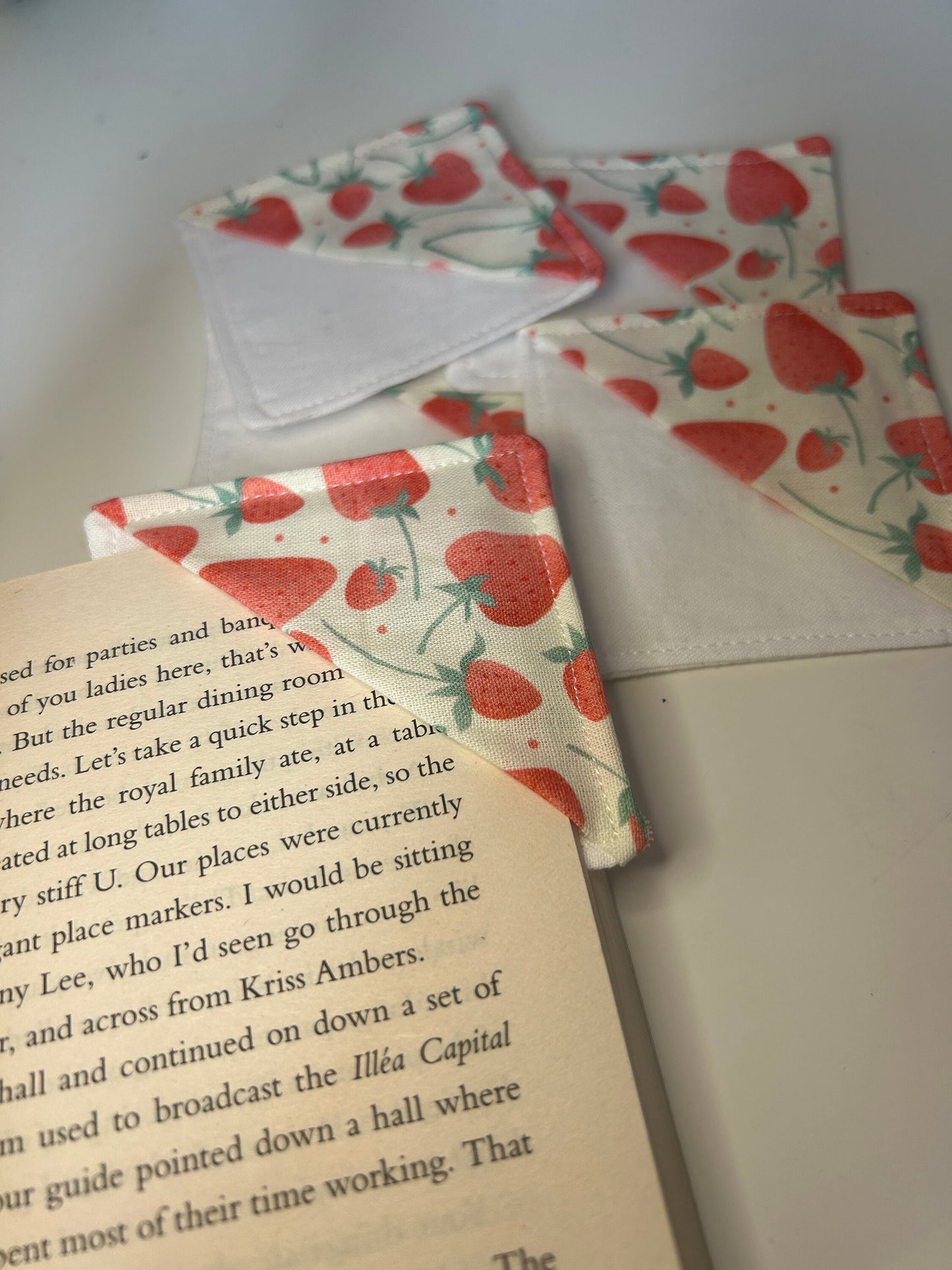 Strawberry Fabric Corner Bookmark: Handmade Book Lover Gift